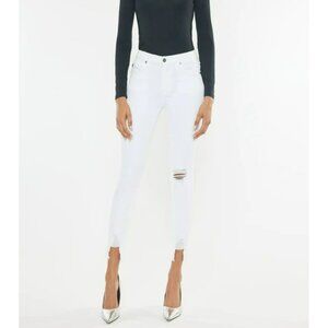 Kancan Kendra High Rise Ankle Skinny White Jeans 0 23 NWT Distressed Chewed Hem